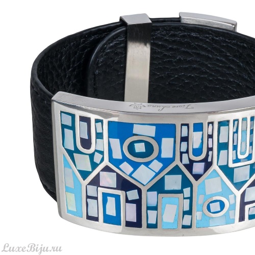 Браслет Fiore Luna на кожаном черном ремешке фото 2